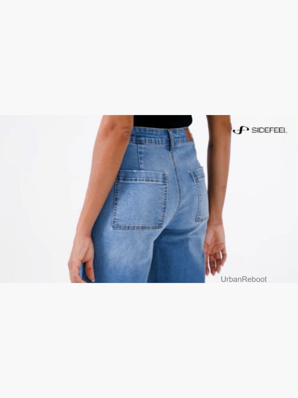 High Waisted Wide Leg Stretchy Jeans Straight Leg Ankle Denim Pants - Picture 7 of 7